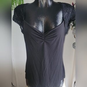 Karel Black Short Sleeve Top with Lace Detailing XL